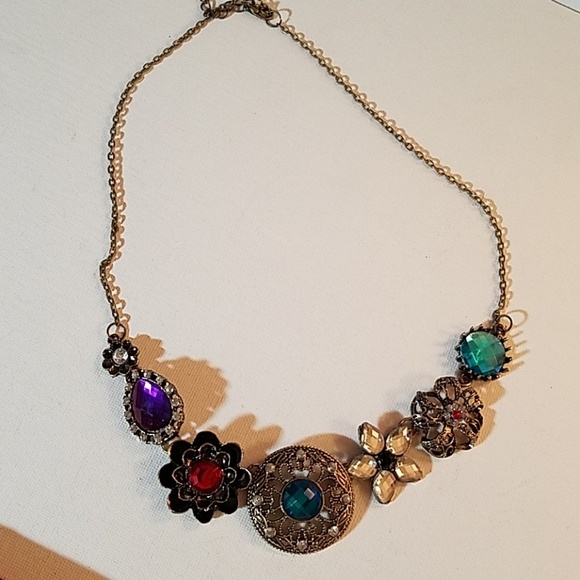 Big Stone Necklace 18" Antique Gold Chain - Picture 1 of 4